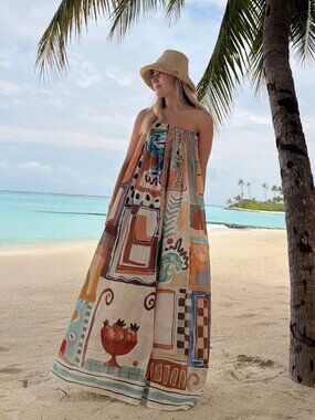 Artistic Abstract Print Bandeau Maxi Dress